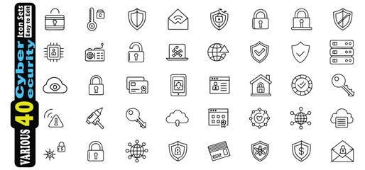 Poster - Collection of Cyber Security Icons Including Locks Shields and Network Symbols cybersecurity