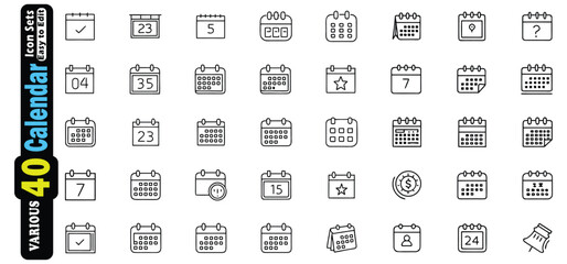 Fototapete - Collection of Various Calendar Icons with Numbers and Symbols date