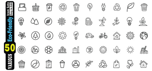 Poster - Eco friendly icon set with recycling symbols plants and renewable energy sustainability