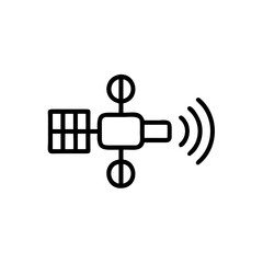 Poster - Outline satellite icon with signal waves solar panel space technology