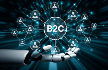 Poster - AI improves B2C models with smart delivery systems, customer engagement tools, and optimized digital retail strategies. Artificial intelligence spline