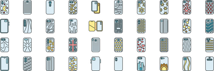 Poster - Wide variety of phone case icons showcasing different designs and colors, ideal for mobile shops, tech companies, and e commerce websites