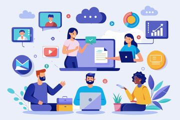 Poster - Diverse Team Collaborating Online with Cloud Services and Video Conferencing