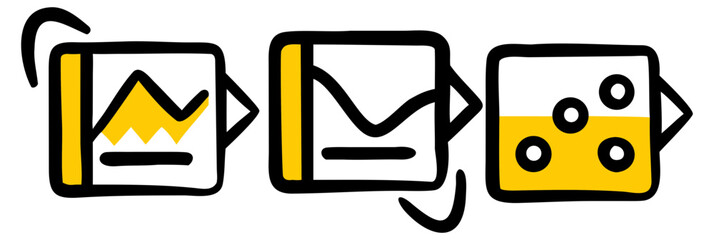 Poster - Illustration of three mobile phones showing different stages of a process with yellow and black color scheme transparent background