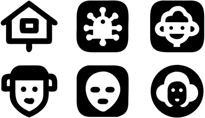 Poster - Illustration of house birdhouse virus germ mask face character head person avatar icon symbol graphic art 100 transparent background
