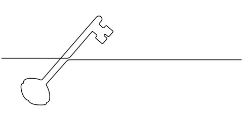 Continuous one line drawing of a key in minimalist outline vector design. 