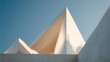 © Muhammad - Modern architecture stands against blue sky. Geometric concrete structure, low angle view. For marketing, design, web.