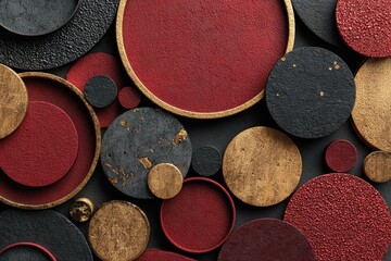 Poster - Colorful array of textured circular shapes arranged on a dark background showcasing artistry and design creativity in abstract decor