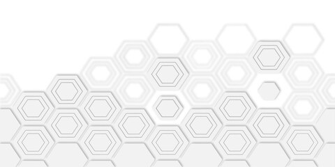 Aufkleber - Arrangement of multiple white hexagon shapes connected together white background creating a pattern.