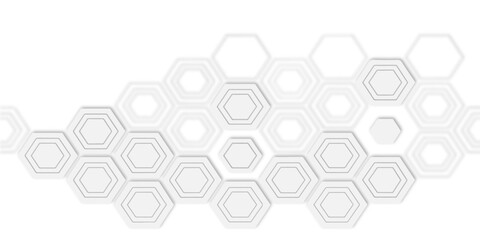 Aufkleber - Arrangement of multiple white hexagon shapes connected together white background creating a pattern.