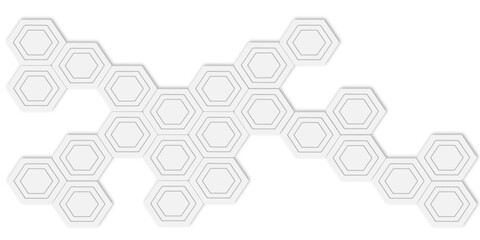 Aufkleber - Arrangement of multiple white hexagon shapes connected together white background creating a pattern.