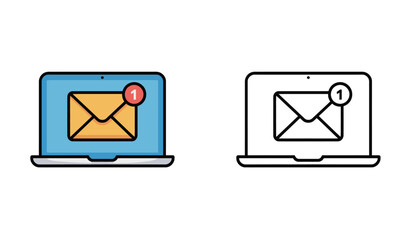Fototapete - Laptop with Email Notification Icon Design Representing New Message or Unread Mail