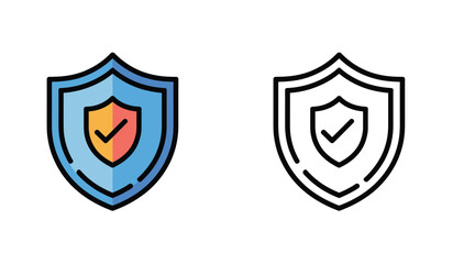 Poster - Security Shield Icons with Check Mark Protection Symbol Flat and Line Art Style Illustrations
