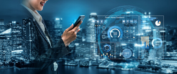 Poster - smart home dashboard manages iot system. smart home dashboard controls temperature, dashboard tracks