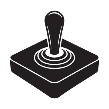 A black and white illustration of a classic arcade style joystick