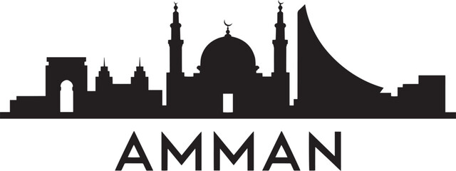 Fototapete - Amman Skyline Silhouette Vector Illustration Depicting the Capital City of Jordan's Landmarks
