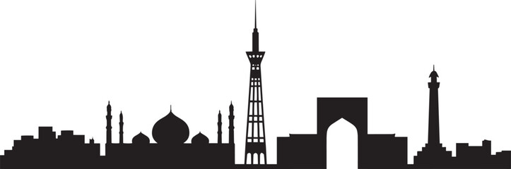 Fototapete - Asian City Skyline Silhouette Vector Illustration with Famous Landmarks and Towers
