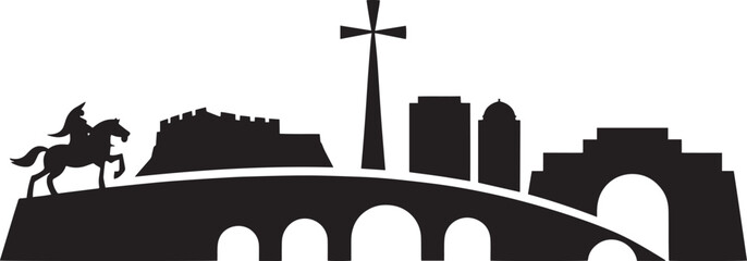 Fototapete - Skopje Skyline Silhouette Vector Illustration with City Buildings and Landmarks Design