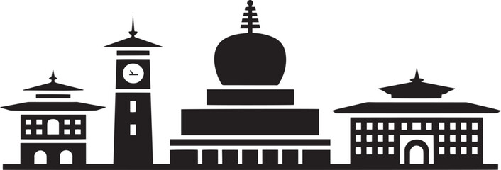 Fototapete - Thimphu Bhutan Skyline Silhouette Vector Illustration with City Name Typography