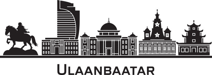 Fototapete - Ulaanbaatar Skyline Silhouette Vector Illustration with City Buildings and Landmarks Design
