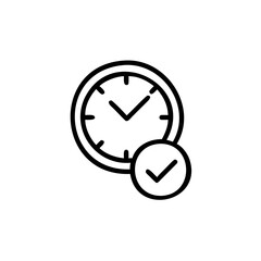 Poster - Outline clock icon with check mark symbol time