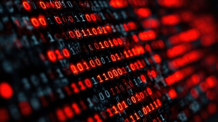Poster - Cyber security concept - plain code with cyber attack in red