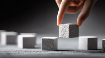 Poster - Businesswoman hand touch cube as symbol of problem solving , no logos, no brands