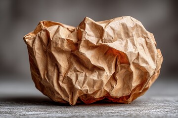 Poster - Crumpled brown paper displaying intricate texture and warm tones, showcasing light and shadow play in an artistic composition