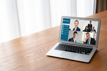 Poster - Business people on video conference for modish virtual group meeting of corprate business office workers