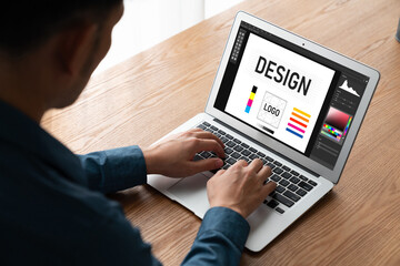Aufkleber - Graphic designer software for modern design of web page and commercial ads showing on the computer screen