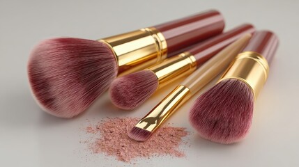 Poster - Glamour beauty cosmetic powder and makeup brush set for face care