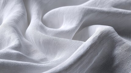 Poster - Soft, white fabric draped in folds. Close-up view of the textured surface, showing subtle weave
