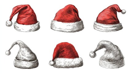 Poster - Santa hats sketch set isolated on white background. Vector illustration, no logos, no brands