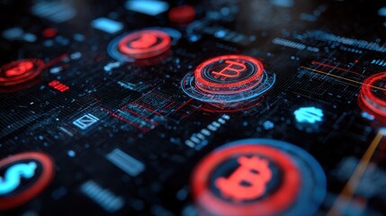 Poster - financial icons with futuristic financial technology background
