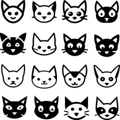 Poster - Flat and outline styles kitten and cat emoji set. Perfect for mobile interfaces, websites, chat apps, and digital design projects.
