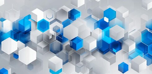 Poster - Abstract background with hexagons and cubes in white, gray, and blue colors Modern technology banner design for a business concept Generative AI