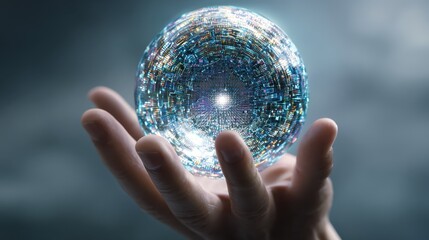Poster - Hand holding futuristic digital sphere with 2025 for technology and innovation concept