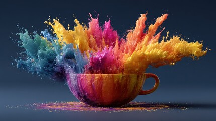 Poster - Rainbow explosion in the coffee cup,. AI Generated