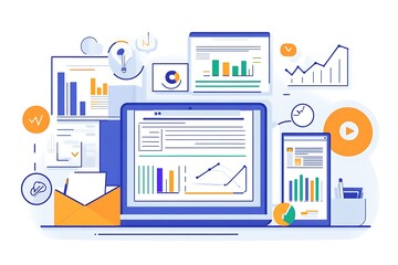 Aufkleber - Flat-lay of digital marketer’s desk with checklist, laptop, and campaign planning sheets 