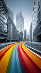Poster - Vibrant rainbow digital composition with a blurred modern background. Represents innovation, technology, creativity, transformation, and the dynamic digital future in a sleek, futuristic style.

