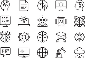 Fototapete - Human brain network computer robot chip graduation cap eye globe robotic arm cloud machine learning