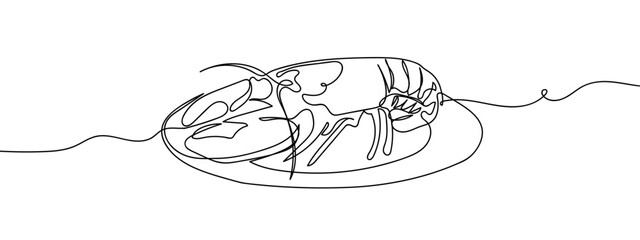 Wall Mural - Continuous line vector lobster on transparent background. editable stroke.