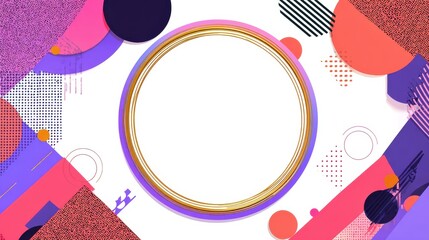 Poster - Abstract background design. Round frame with copy space on background with abstract geometric shapes pattern in Memphis style. Banner, poster template vector illustration, no logos, no brands