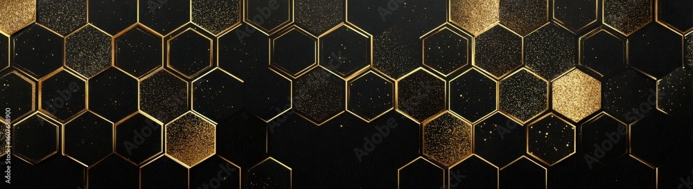 Abstract black background with a golden hexagon pattern, a luxury and ...