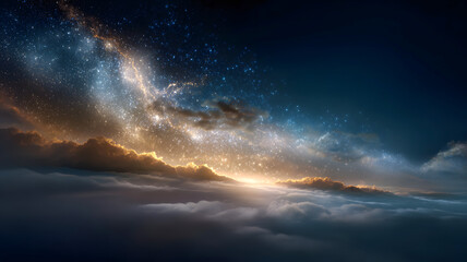 Wall Mural - Stunning Milky Way galaxy illuminates clouds, inspiring cosmic wonder and aspiration