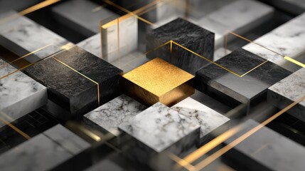 Poster - Abstract geometric blocks on black background, 3d render