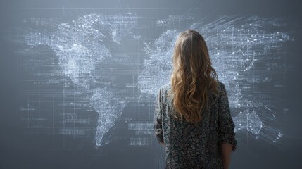 Poster - Woman viewing global data map