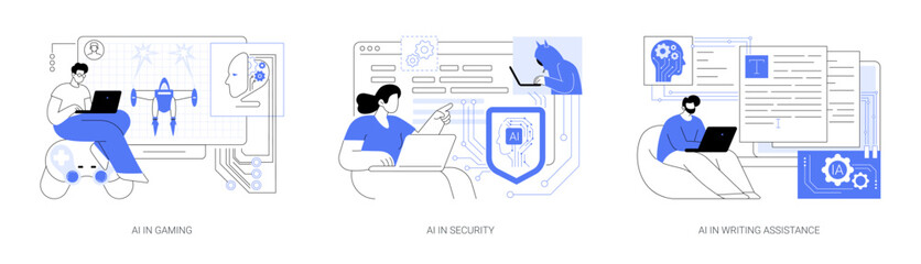 Poster - AI for Gaming and Security abstract concept vector illustrations.