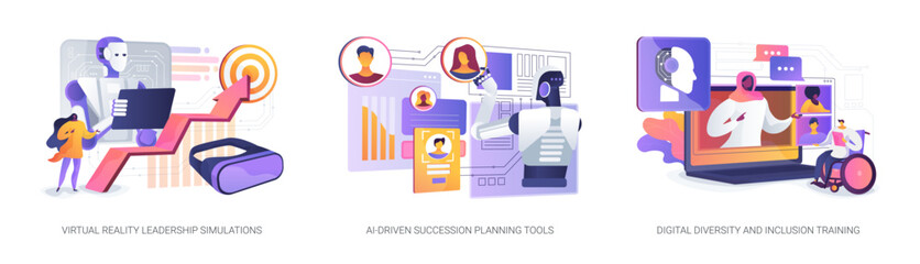 Poster - AI and VR Tools for Leadership Growth abstract concept vector illustrations.
