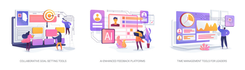 Poster - AI and Digital Tools for Effective Leadership abstract concept vector illustrations.